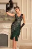 Dark Green Sequins Fringed 1920s Dress with Accessories Set sold by Zapaka