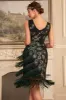 Dark Green Sequins Fringed 1920s Dress with Accessories Set sold by Zapaka