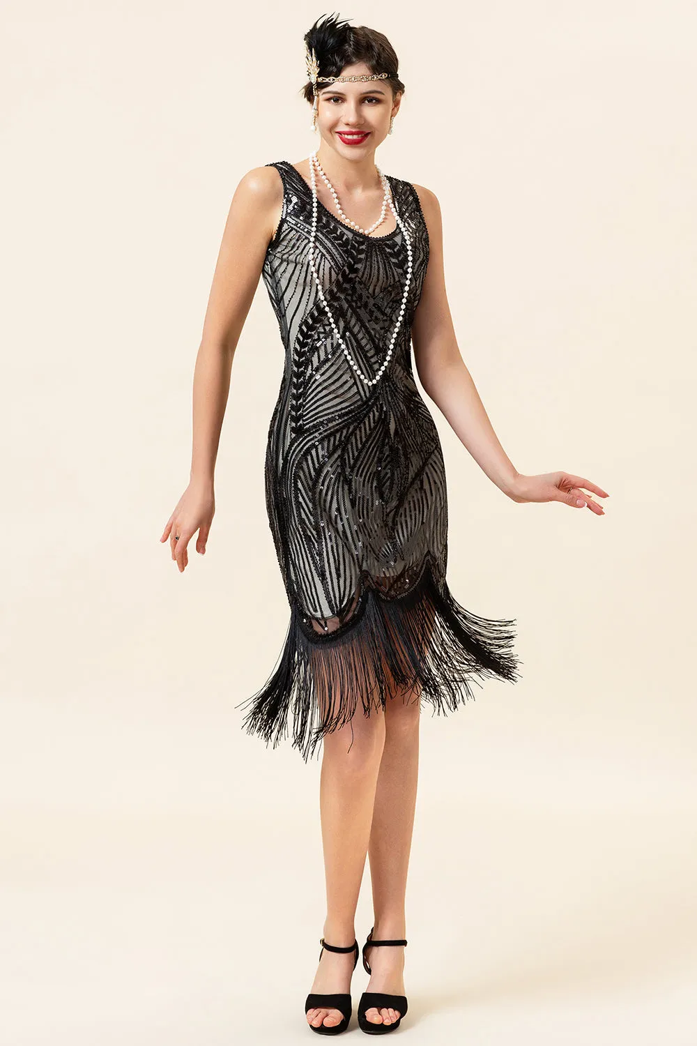 Sequins Fringed Flapper Dress with 1920s Accessories Set sold by Zapaka product image thumbnail 2