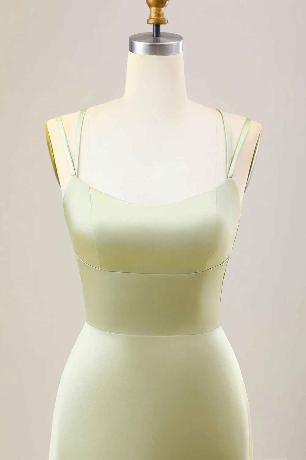 Dusty Sage A Line Spaghetti Straps Long Satin Bridesmaid Dress sold by Zapaka product image thumbnail 4