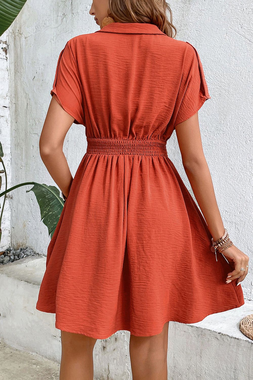Orange A Line Button Summer Dress With Short Sleeves sold by Zapaka product image thumbnail 2