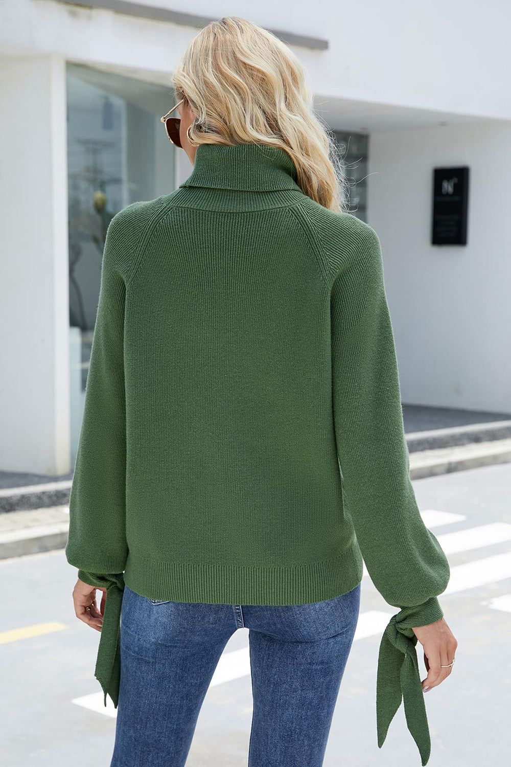 Long Sleeve Lace Up Knitted Turtleneck Sweater sold by Zapaka product image thumbnail 2