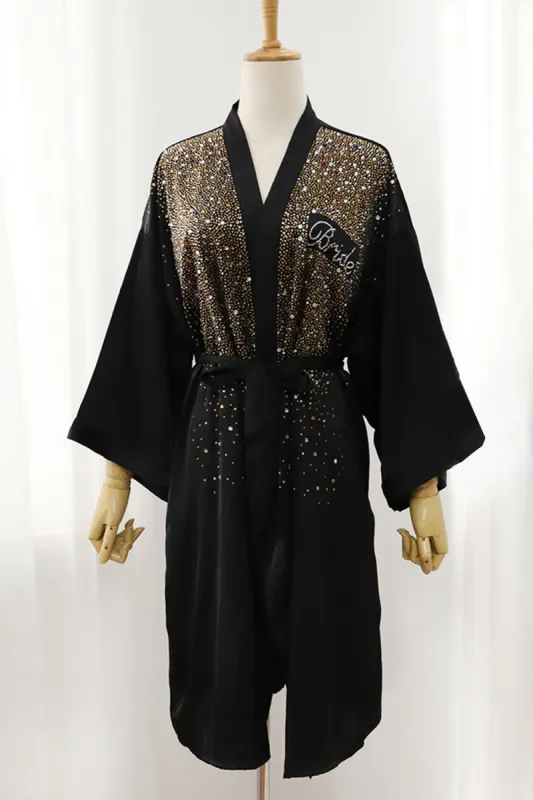 Black Sparkly Bride Robe with Rhinestones sold by Zapaka