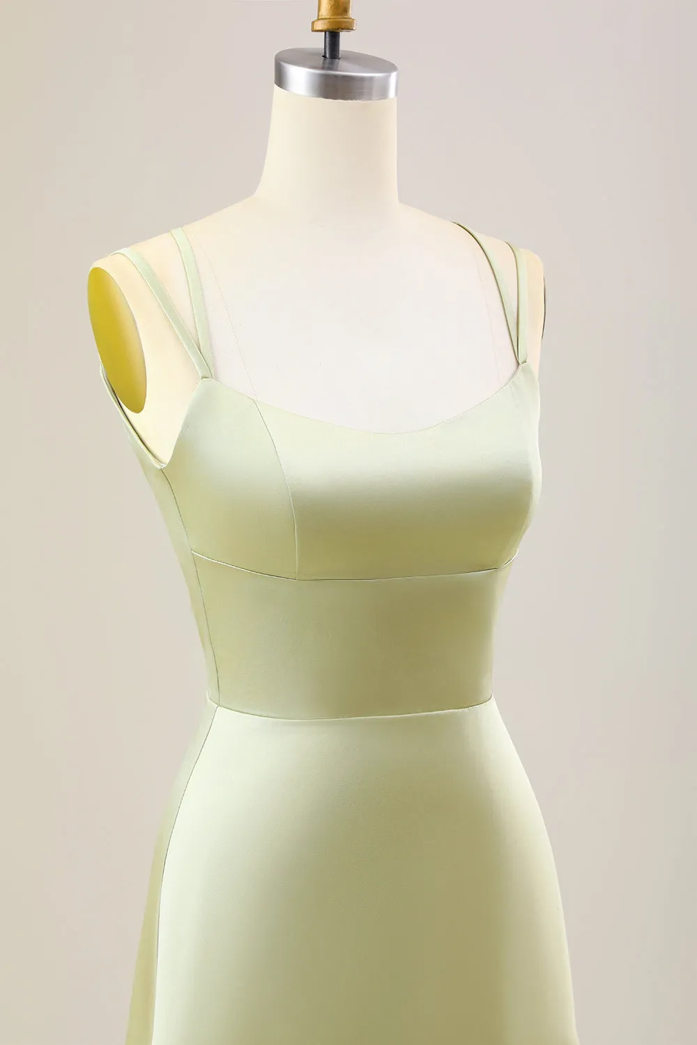 Dusty Sage A Line Spaghetti Straps Long Satin Bridesmaid Dress sold by Zapaka product image thumbnail 5