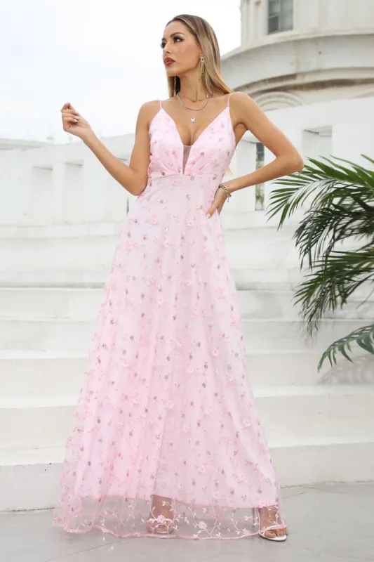 Pink Spaghetti Straps Prom Dress with Flowers sold by Zapaka