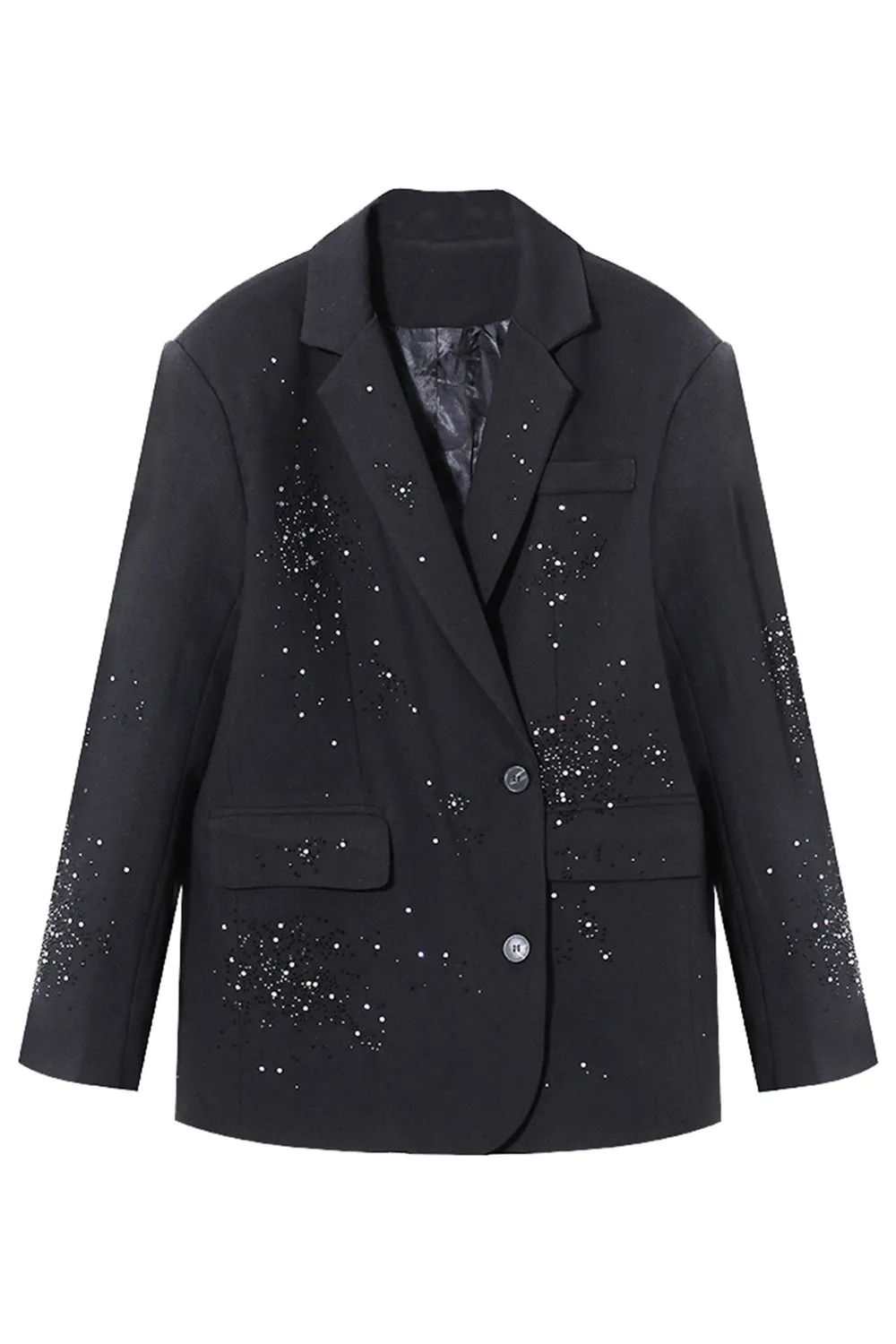 Sparkly Beaded Black Notched Lapel Blazer sold by Zapaka