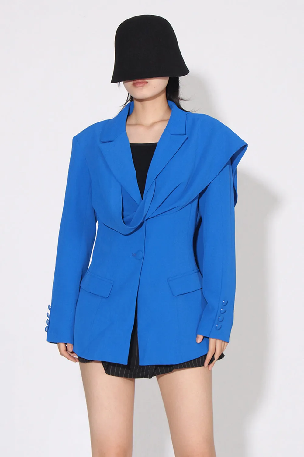 Royal Blue Asymmetrical Notched Lapel Women Blazer sold by Zapaka product image thumbnail 2