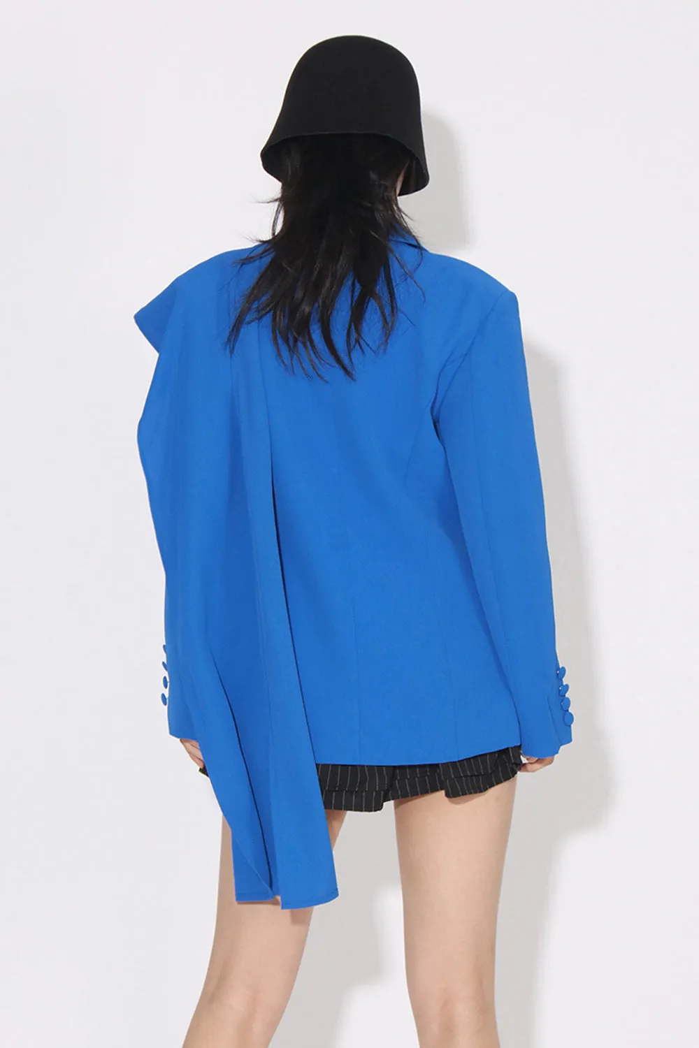 Royal Blue Asymmetrical Notched Lapel Women Blazer sold by Zapaka product image thumbnail 3