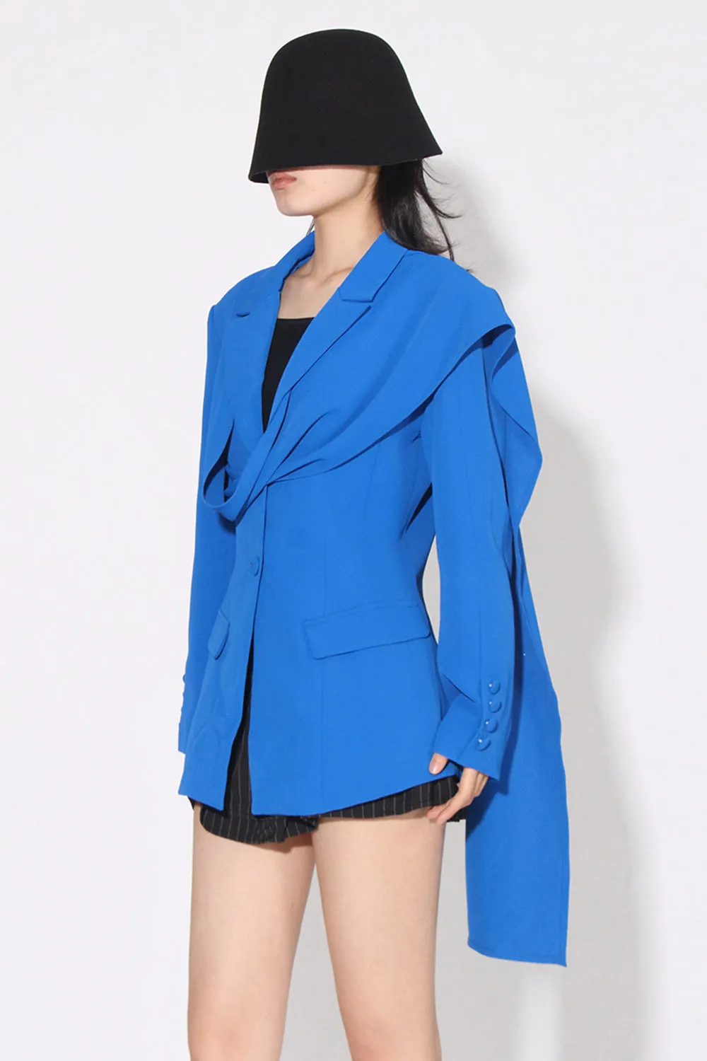 Royal Blue Asymmetrical Notched Lapel Women Blazer sold by Zapaka product image thumbnail 4