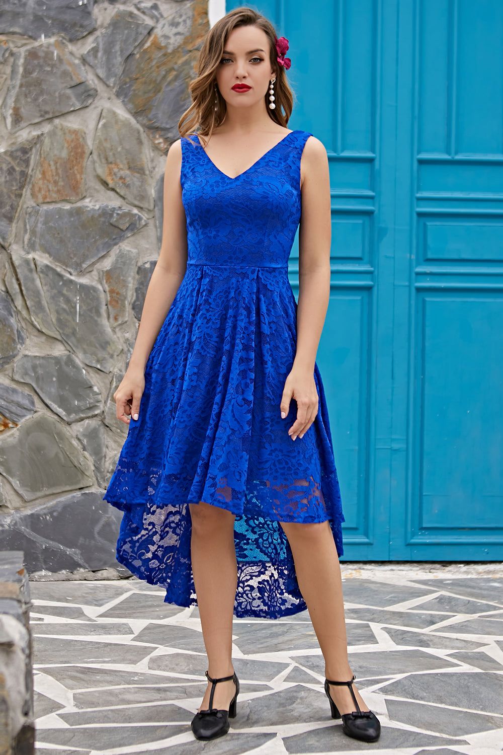 Royal Blue Asymmetrical Lace Dress sold by Zapaka product image thumbnail 5