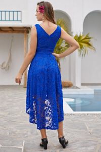 Royal Blue Asymmetrical Lace Dress sold by Zapaka