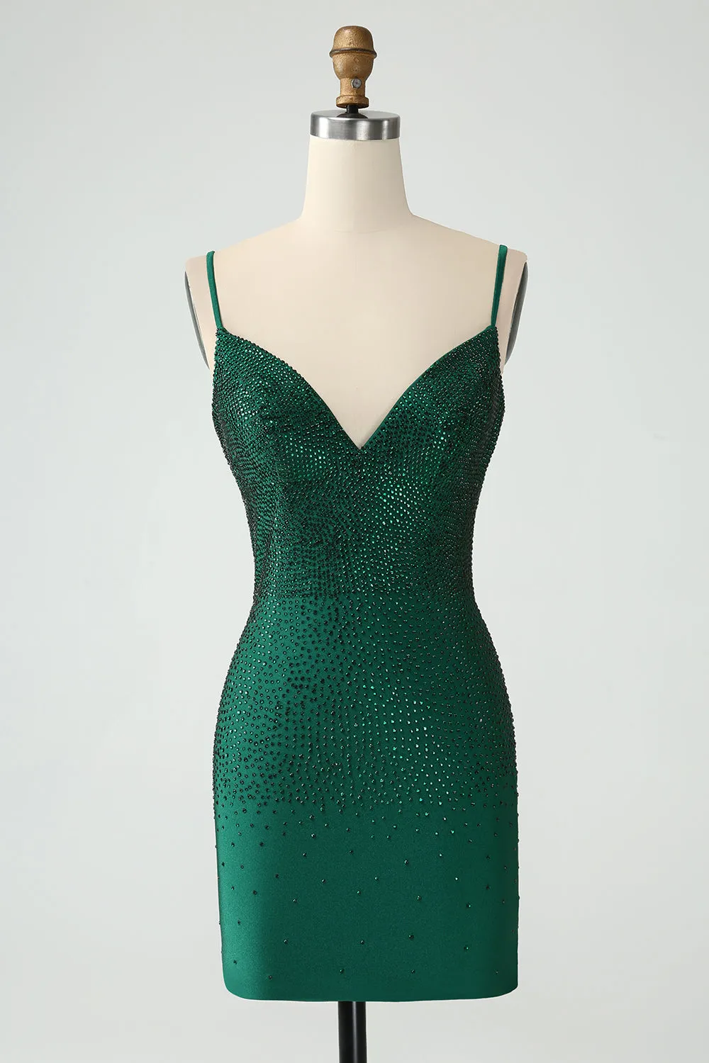 Dark Green Bodycon Spagehtti Straps Backless Homecoming Dress with Beading sold by Zapaka