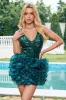 Glitter Dark Green Tight V Neck Sequins Homecoming Dress with Detachable Ruffles sold by Zapaka