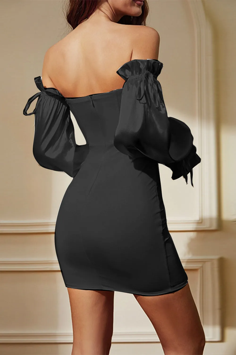 Black Strapless Short Party Dress with Detachable Sleeves sold by Zapaka product image thumbnail 2