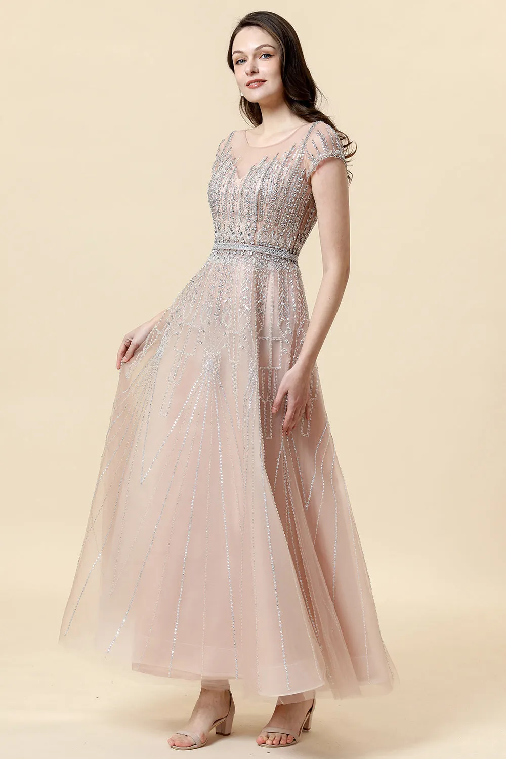 Sparkly Blush Beaded A-Line Tulle Formal Dress sold by Zapaka product image thumbnail 5