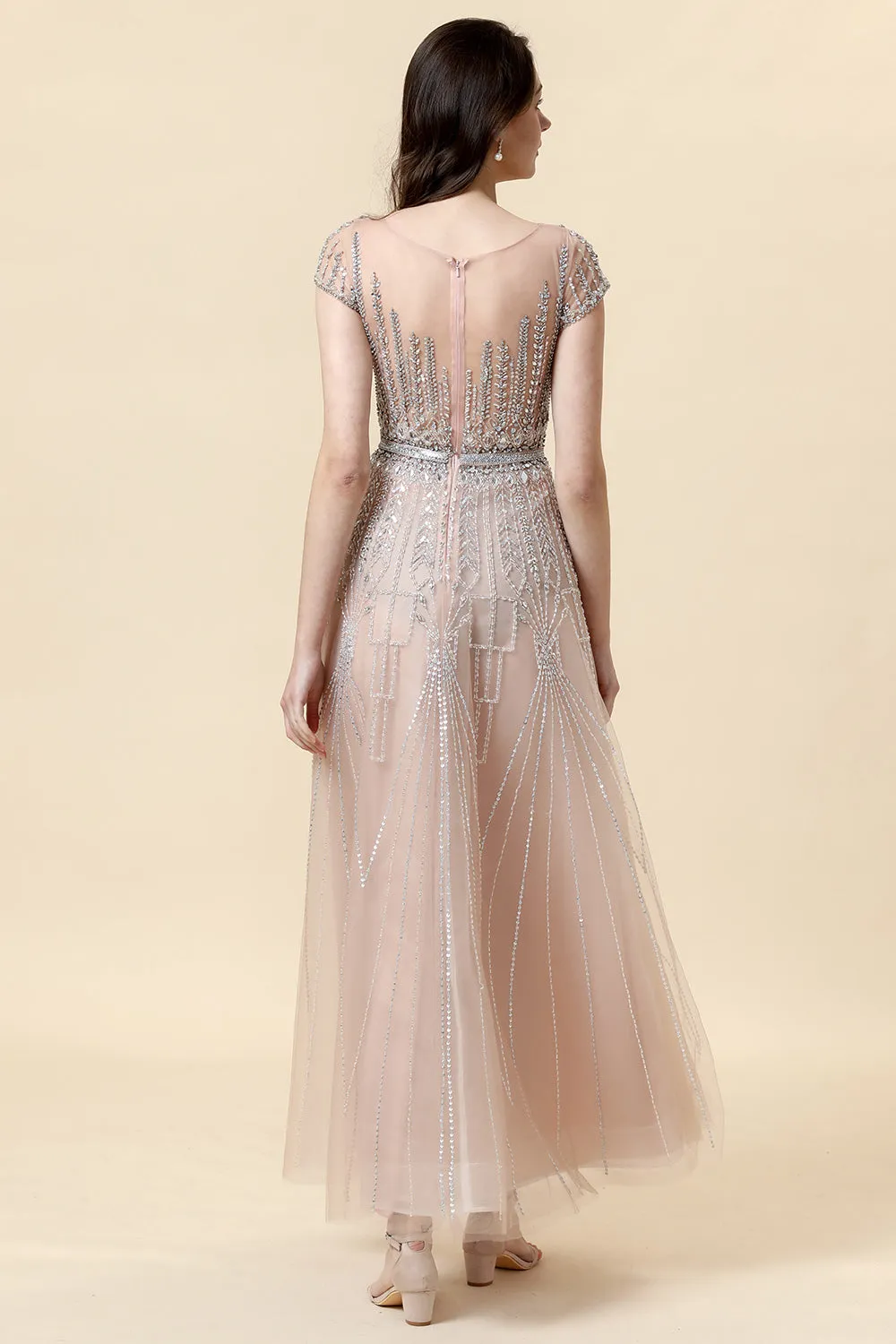 Sparkly Blush Beaded A-Line Tulle Formal Dress sold by Zapaka product image thumbnail 2