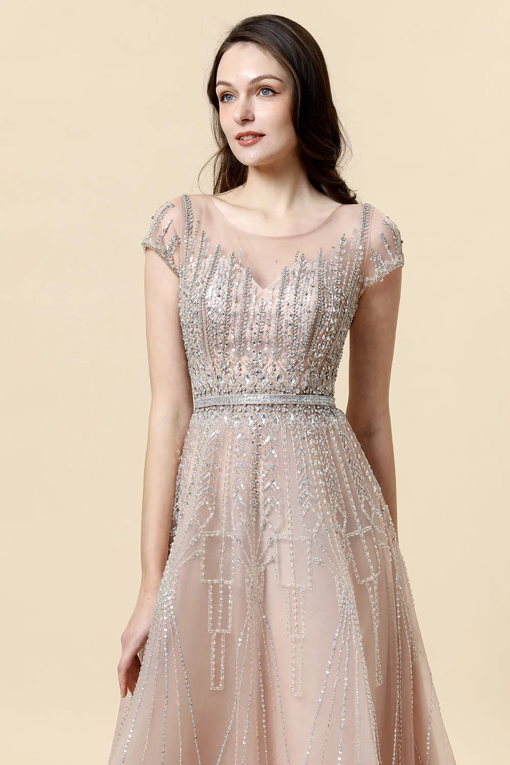 Sparkly Blush Beaded A-Line Tulle Formal Dress sold by Zapaka product image thumbnail 3