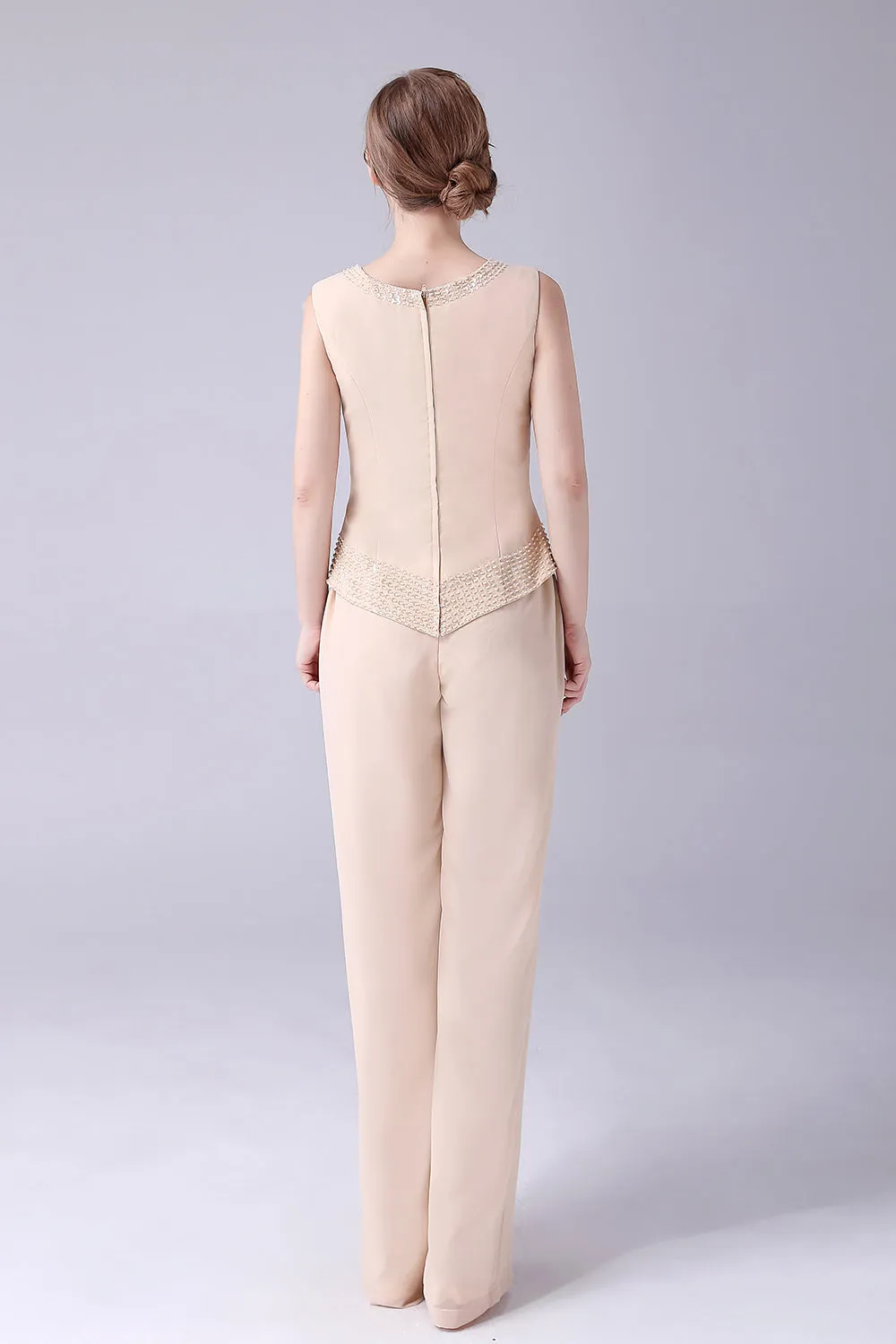 Champagne Long Coat 3 Pieces Mother of the Bride Pant Suits sold by Zapaka product image thumbnail 5