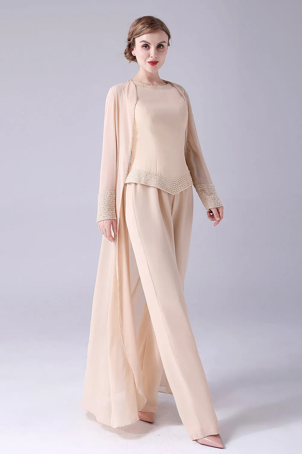 Champagne Long Coat 3 Pieces Mother of the Bride Pant Suits sold by Zapaka product image thumbnail 3