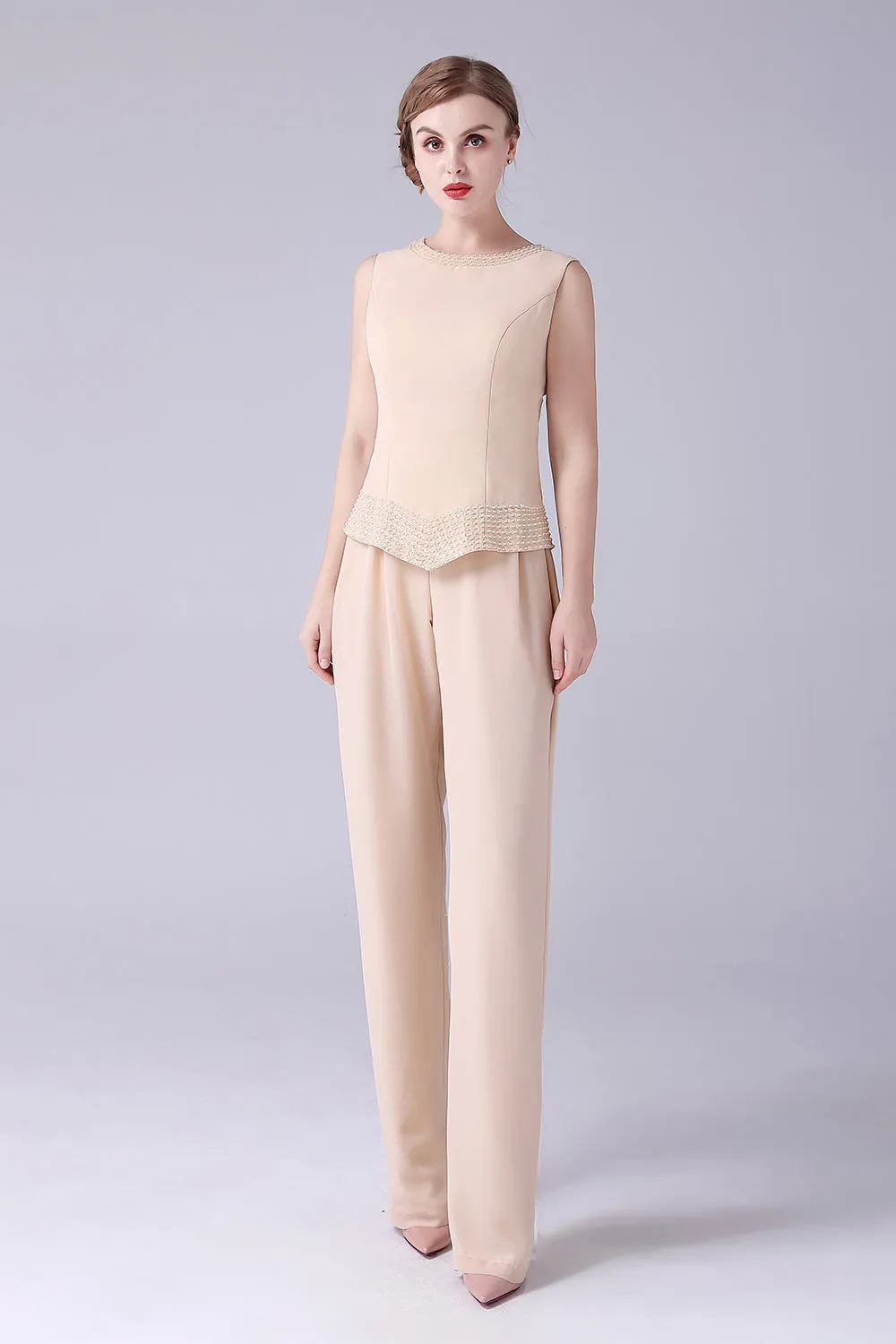 Champagne Long Coat 3 Pieces Mother of the Bride Pant Suits sold by Zapaka product image thumbnail 4