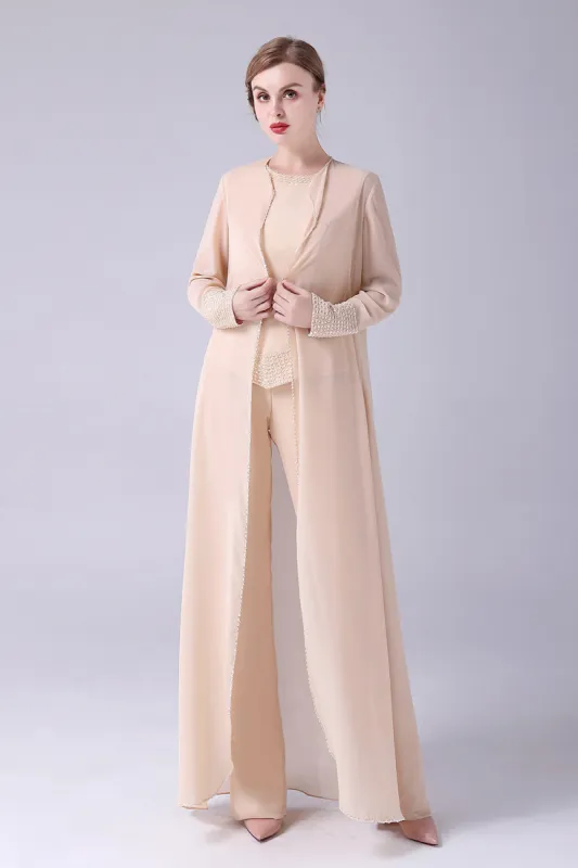 Champagne Long Coat 3 Pieces Mother of the Bride Pant Suits sold by Zapaka