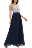 A Line Halter Navy Long Bridesmaid Dress with Lace sold by Zapaka