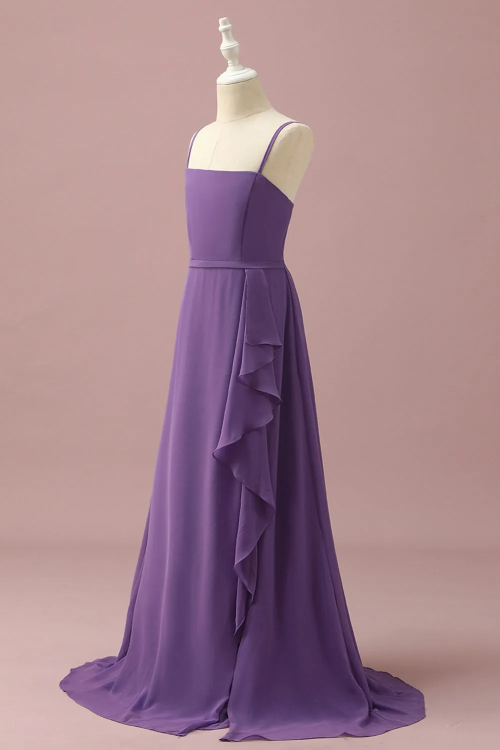 Purple Chiffon Spaghetti Straps Junior Bridesmaid Dress With Cascading Ruffles sold by Zapaka product image thumbnail 3