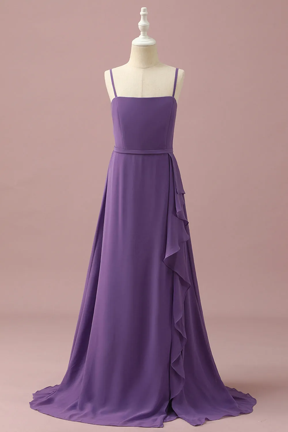 Purple Chiffon Spaghetti Straps Junior Bridesmaid Dress With Cascading Ruffles sold by Zapaka
