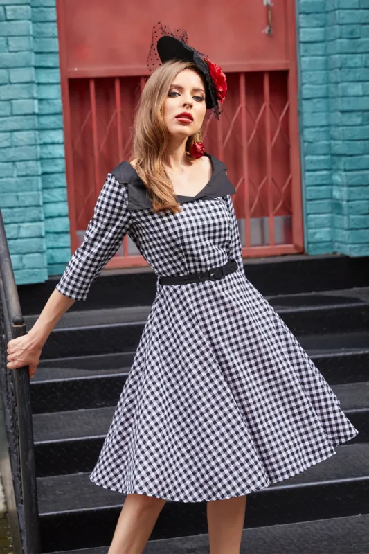 Swing Style V Neck Grid Vintage Dress sold by Zapaka
