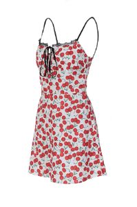 Spaghetti Straps Printed Red Casual Dress with Lace sold by Zapaka