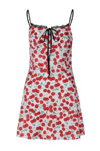Spaghetti Straps Printed Red Casual Dress with Lace sold by Zapaka