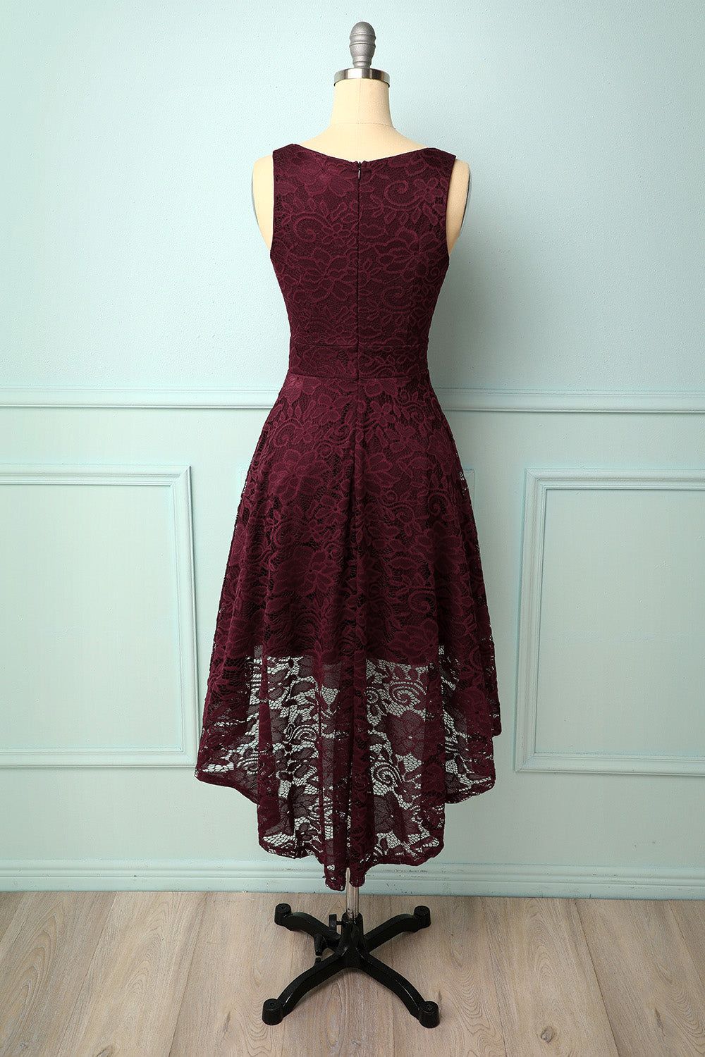 Burgundy V-Neck Lace Dress sold by Zapaka product image thumbnail 2