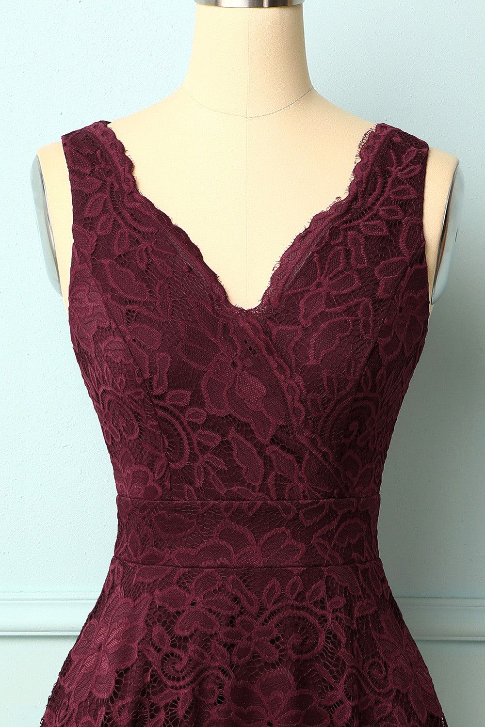 Burgundy V-Neck Lace Dress sold by Zapaka product image thumbnail 4