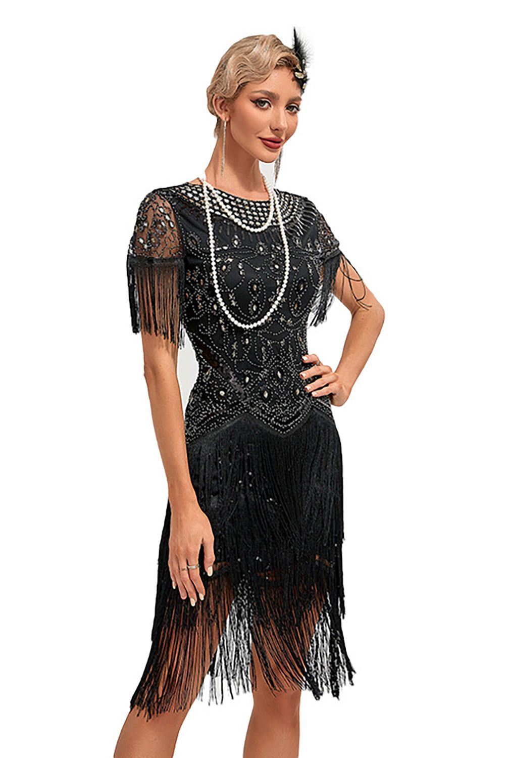 Beaded Fringes 1920s Flapper Dress with Backless sold by Zapaka product image thumbnail 3