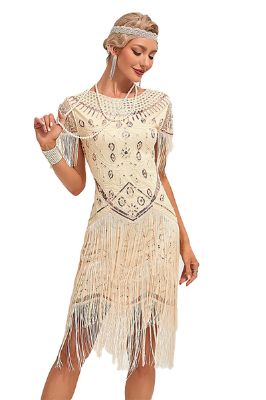 Beaded Fringes 1920s Flapper Dress with Backless sold by Zapaka