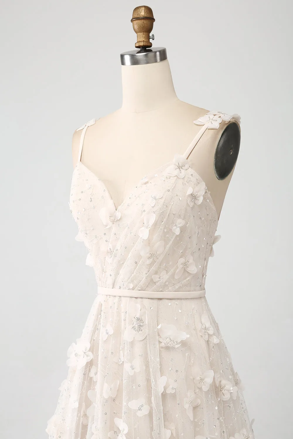 Apricot A Line Spaghetti Straps Appliques Long Wdding Dress with Slit sold by Zapaka product image thumbnail 5