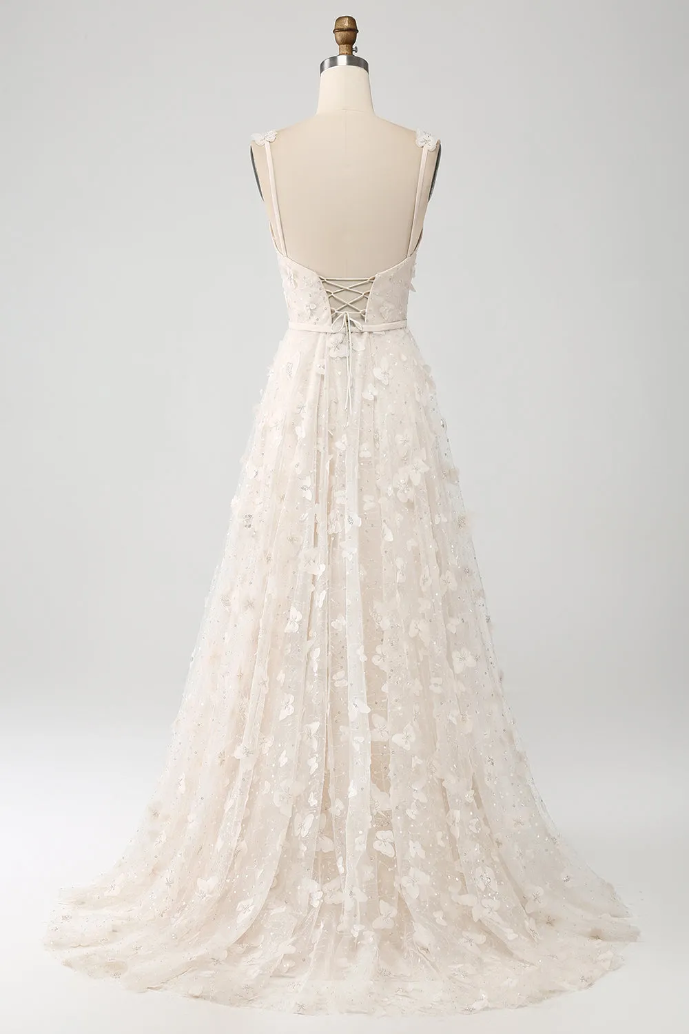 Apricot A Line Spaghetti Straps Appliques Long Wdding Dress with Slit sold by Zapaka product image thumbnail 2