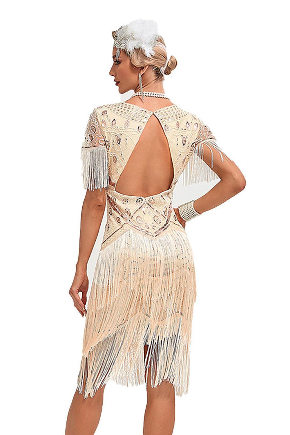 Beaded Fringes 1920s Flapper Dress with Backless sold by Zapaka product image thumbnail 2
