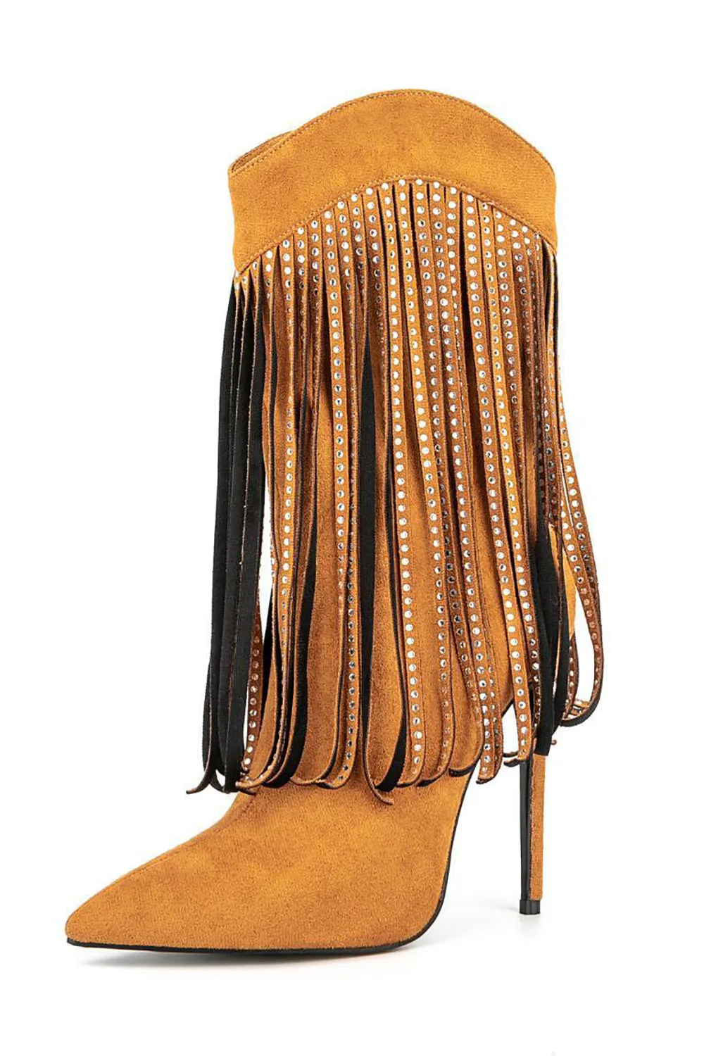 Black Suede Rhinestone Fringed Stiletto Heels Ankle Boots sold by Zapaka product image thumbnail 5