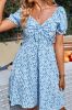 V Neck Floral Printed Blue Summer Dress sold by Zapaka