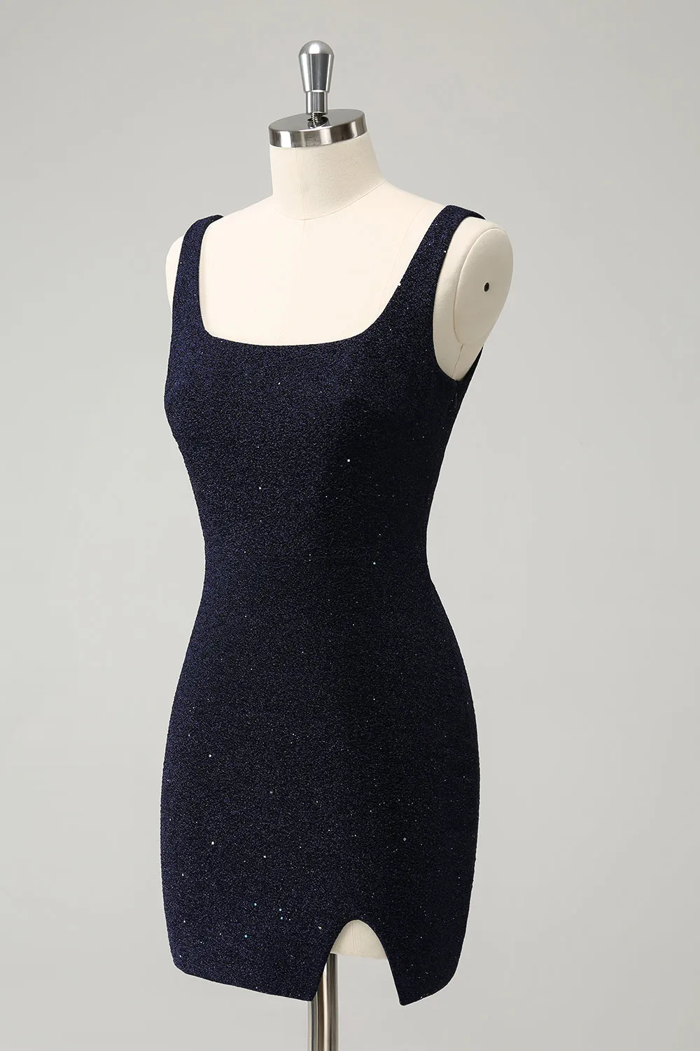 Sparkly Dark Blue Square Neck Bodycon Mini Homecoming Dress With Slit sold by Zapaka product image thumbnail 3
