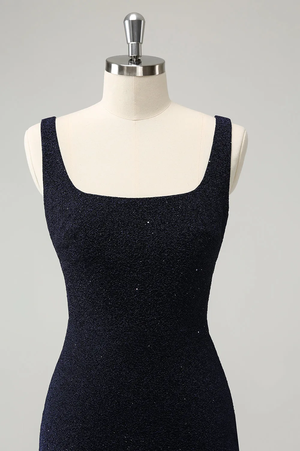 Sparkly Dark Blue Square Neck Bodycon Mini Homecoming Dress With Slit sold by Zapaka product image thumbnail 4