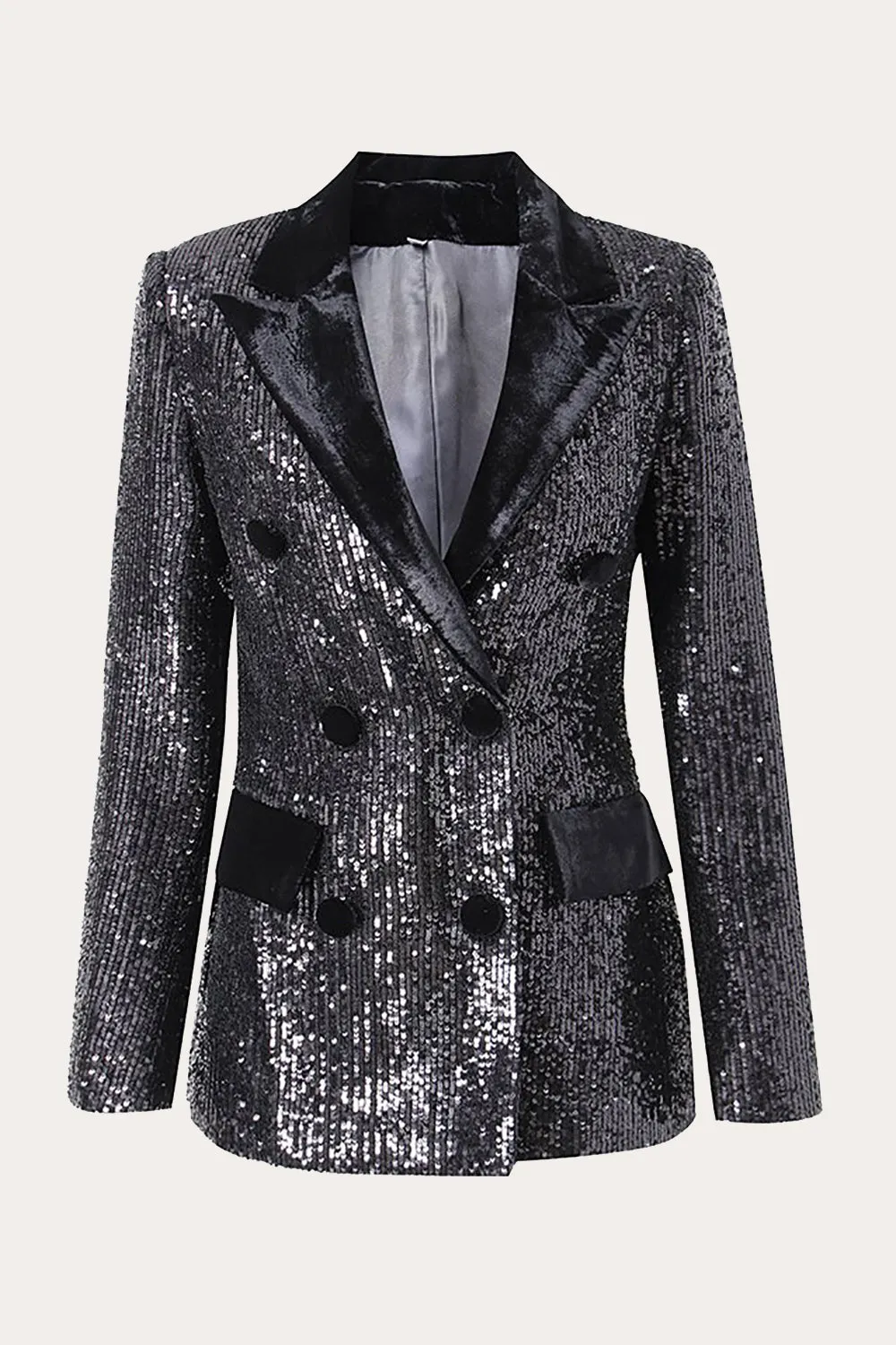Sparkly Black Sequins Double Breasted Women Prom Blazer sold by Zapaka