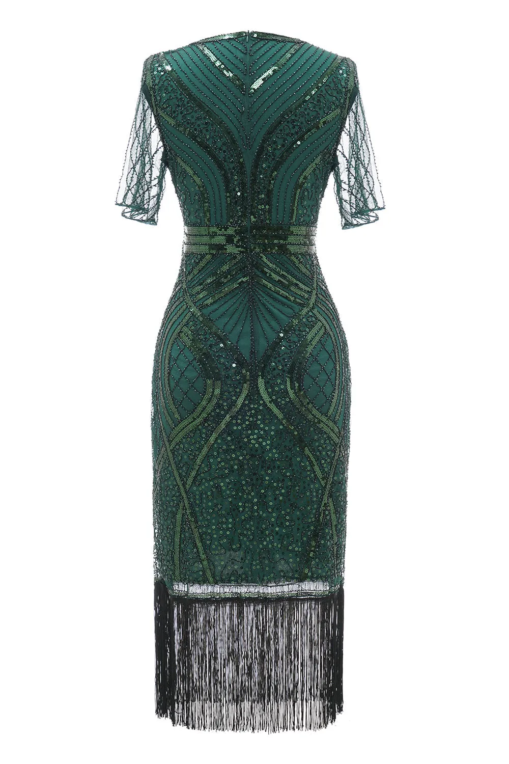 Dark Green Short Sleeves 1920s Dress With Fringes sold by Zapaka product image thumbnail 2