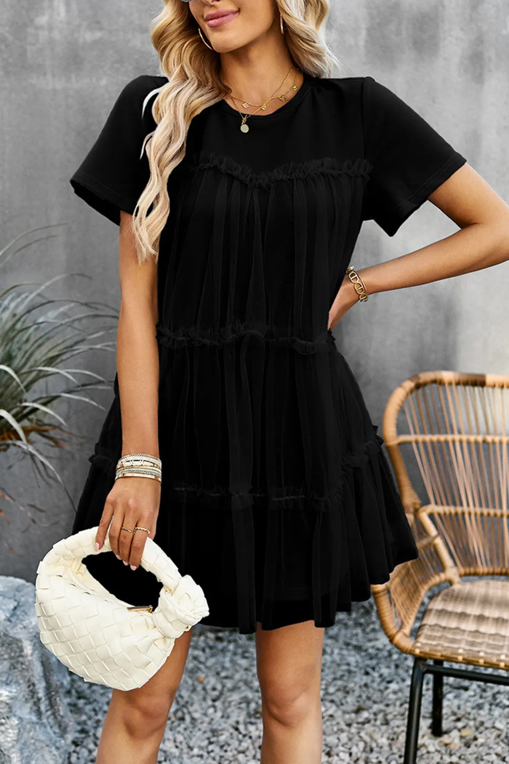 White Tulle Short Sleeves Short Casual Dress sold by Zapaka product image thumbnail 4