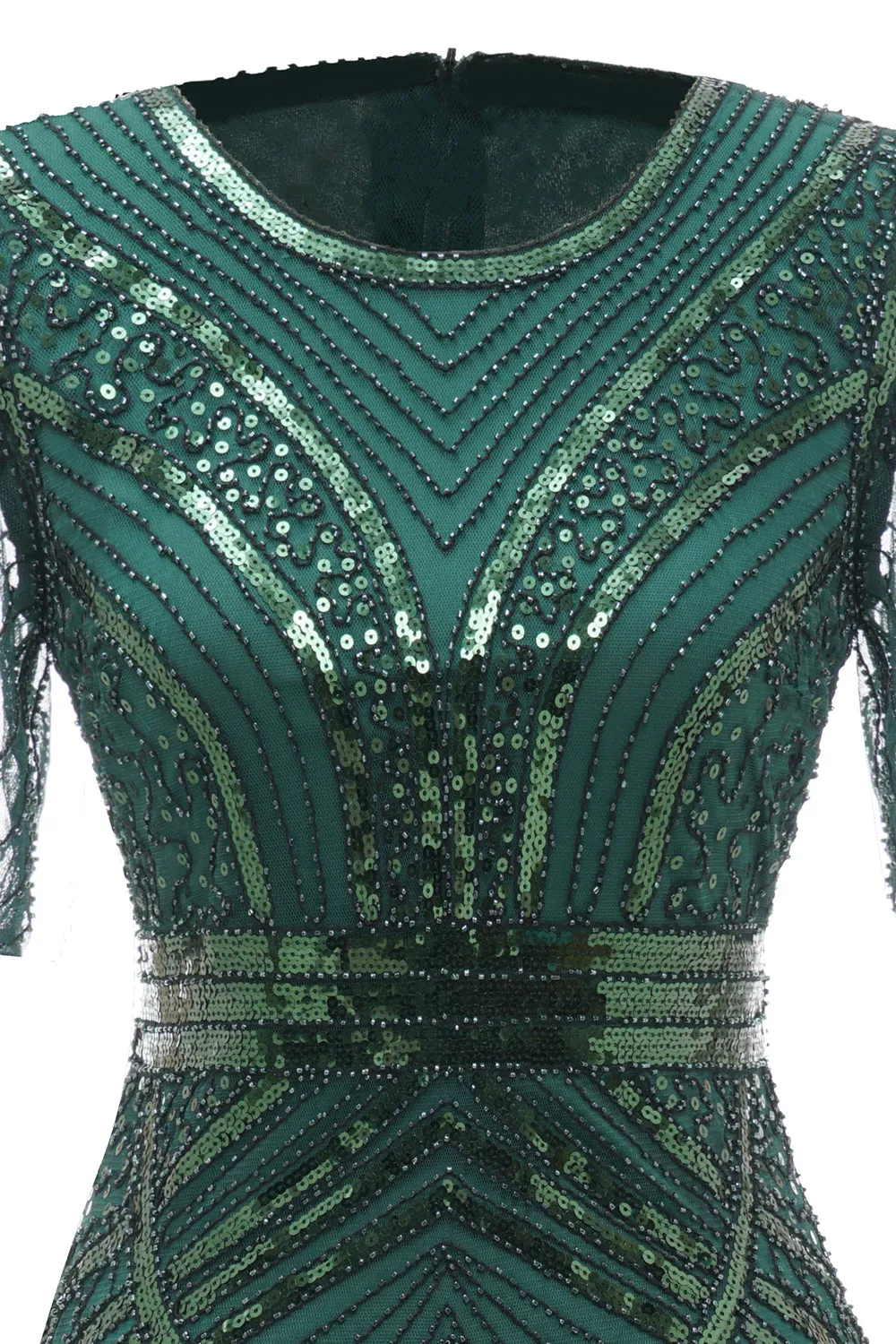Dark Green Short Sleeves 1920s Dress With Fringes sold by Zapaka product image thumbnail 4