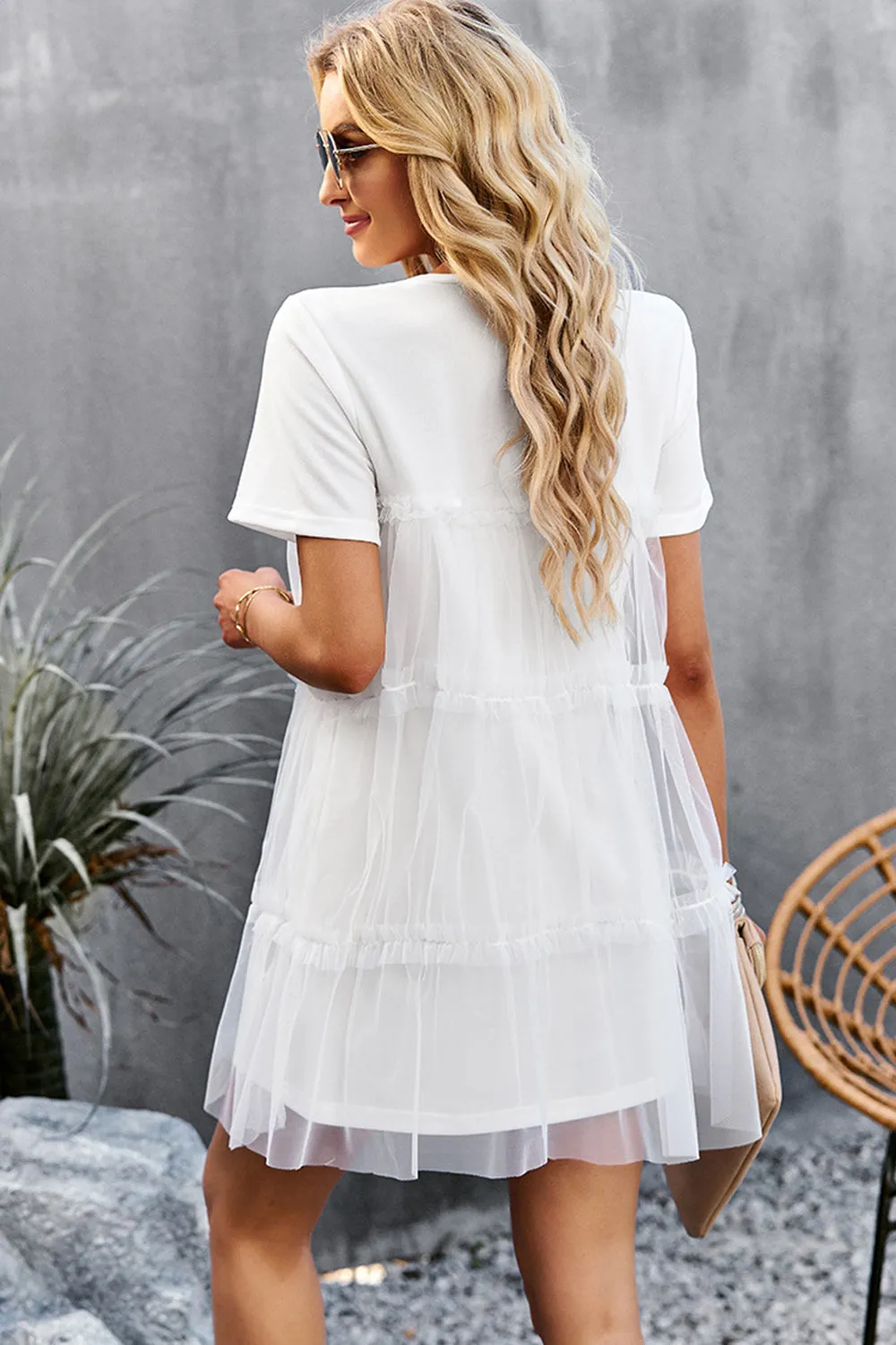 White Tulle Short Sleeves Short Casual Dress sold by Zapaka product image thumbnail 2