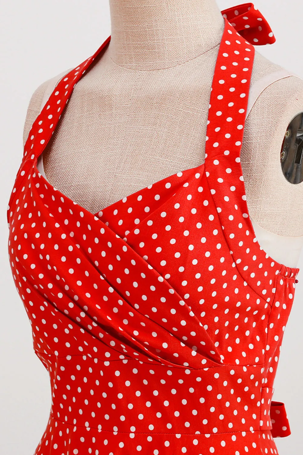 Halter Red Polka Dots 1950s Dress sold by Zapaka product image thumbnail 5