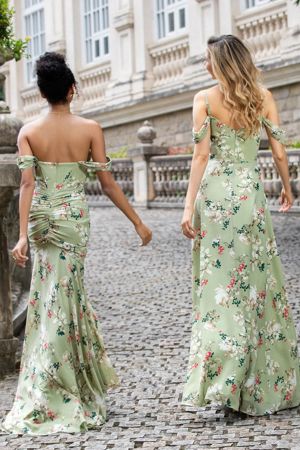 Green Large Flower Mermaid Corset Print Maxi Wedding Party Guest Dress sold by Zapaka product image thumbnail 4