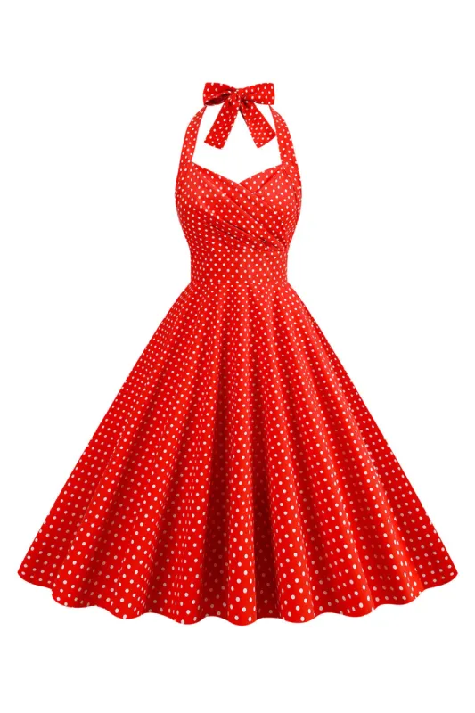 Halter Red Polka Dots 1950s Dress sold by Zapaka